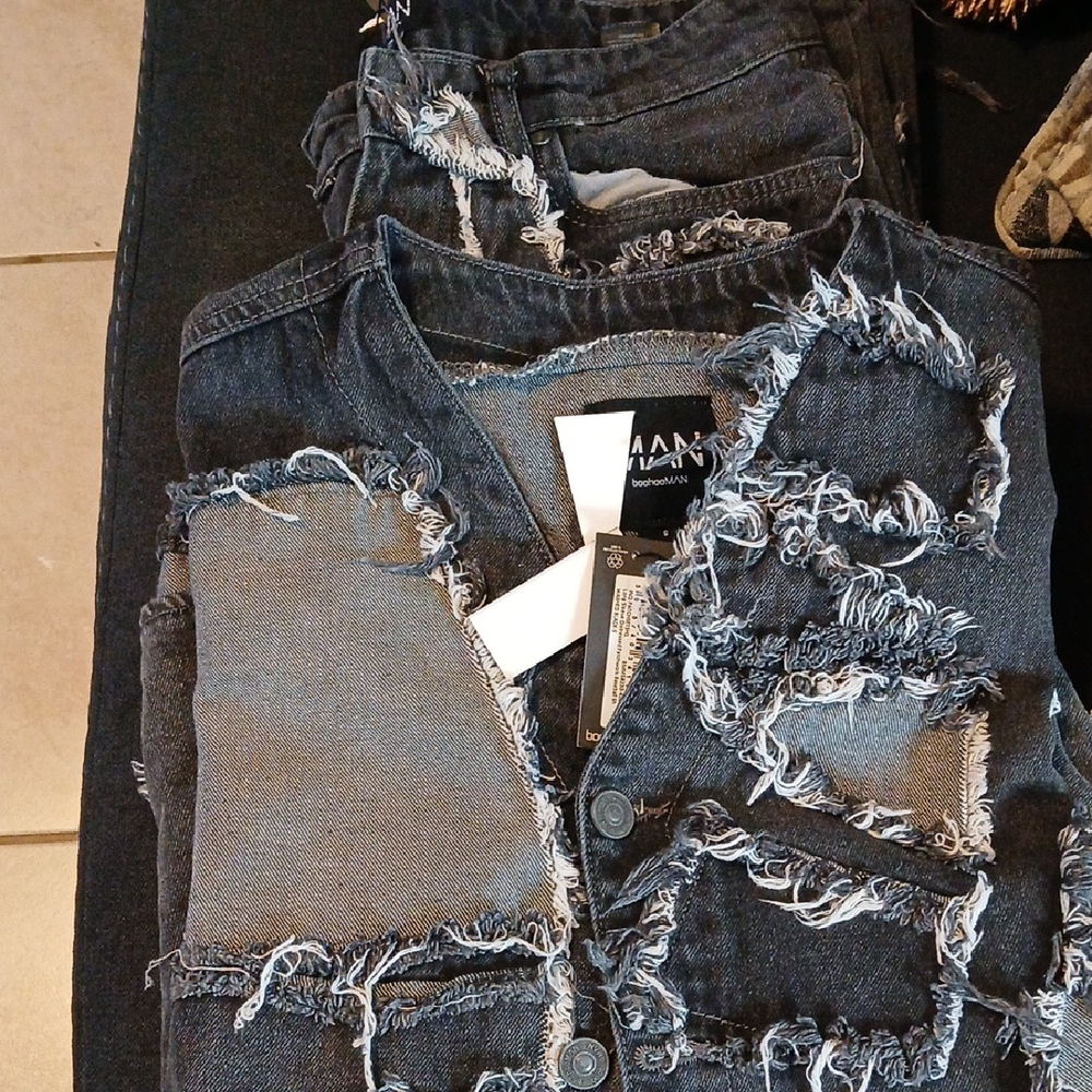 Distressed Denim Jacket W/ Pants